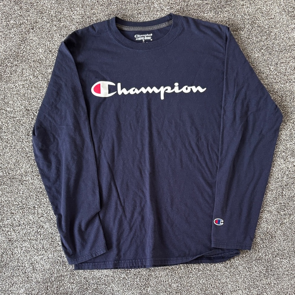 Champion Navy Long sleeve Logo Tee